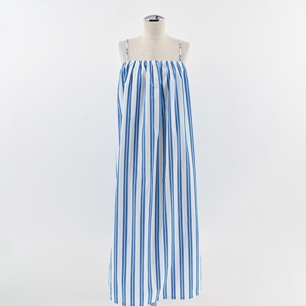 Ganni Blue and White Striped Midi Dress